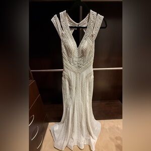 Alberto Makali White Beaded Prom Dress